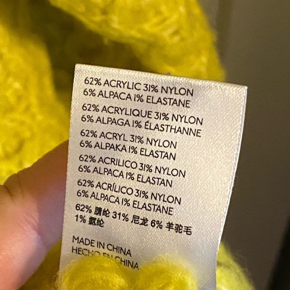 Anthropologie  yellow Lime Bia Mock Neck Tunic Sweater Alpaca blend Texture Knit - Picture 7 of 13